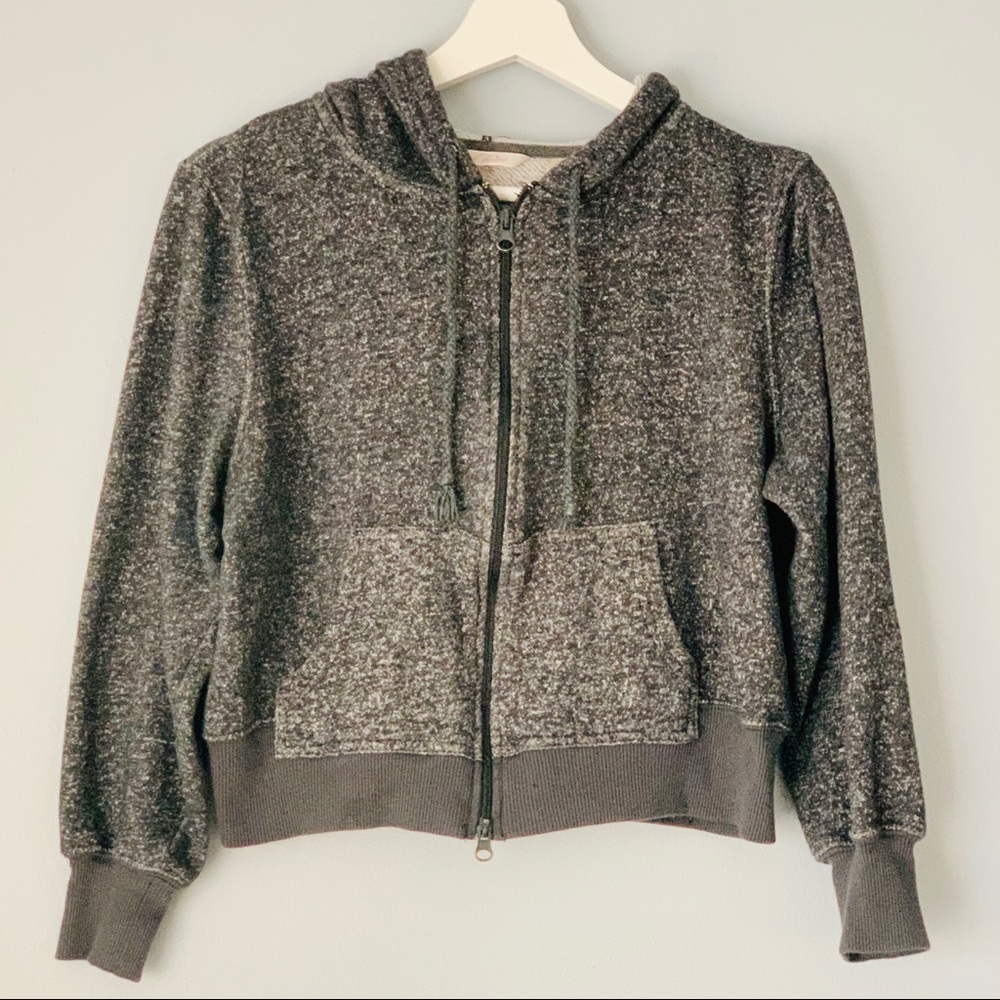 Cropped 3/4 Sleeve Hoodie Zip Up